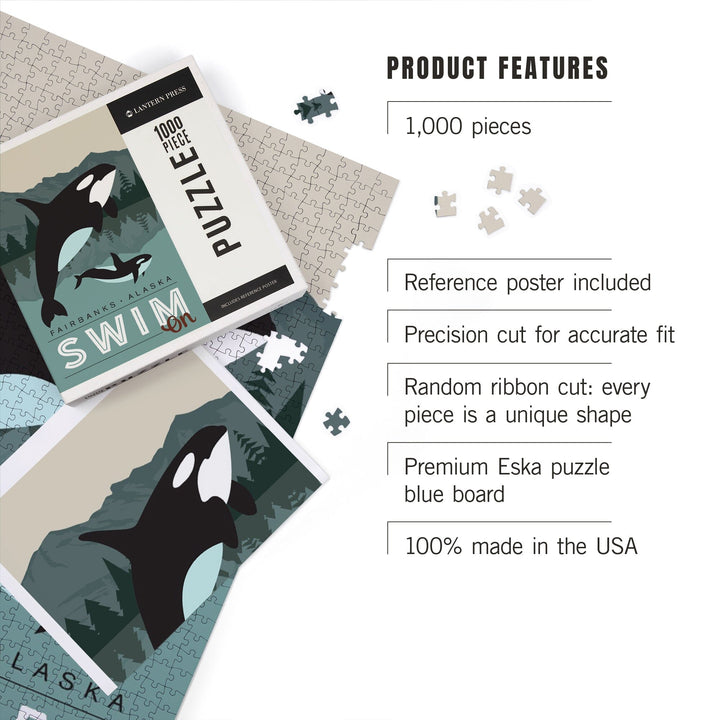 Alaska, Simply Outdoors, Swim On, Orca and Calf Puzzle Lantern Press 