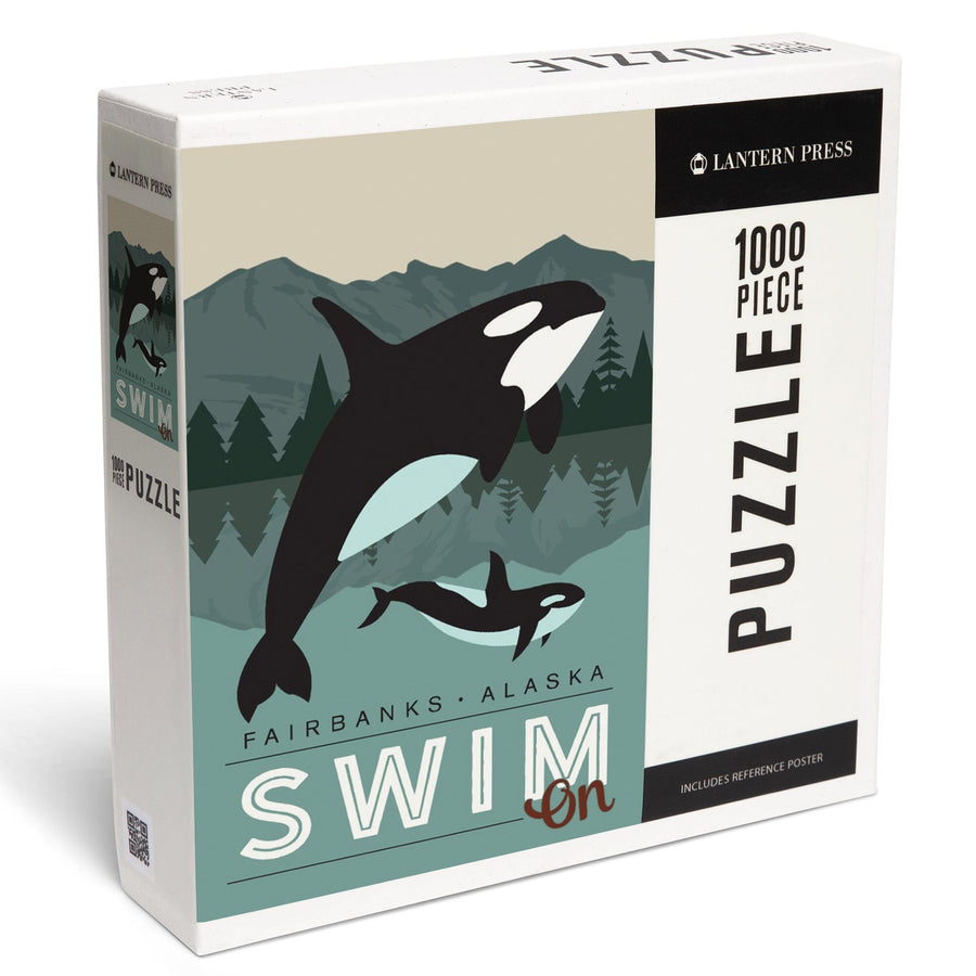 Alaska, Simply Outdoors, Swim On, Orca and Calf Puzzle Lantern Press 