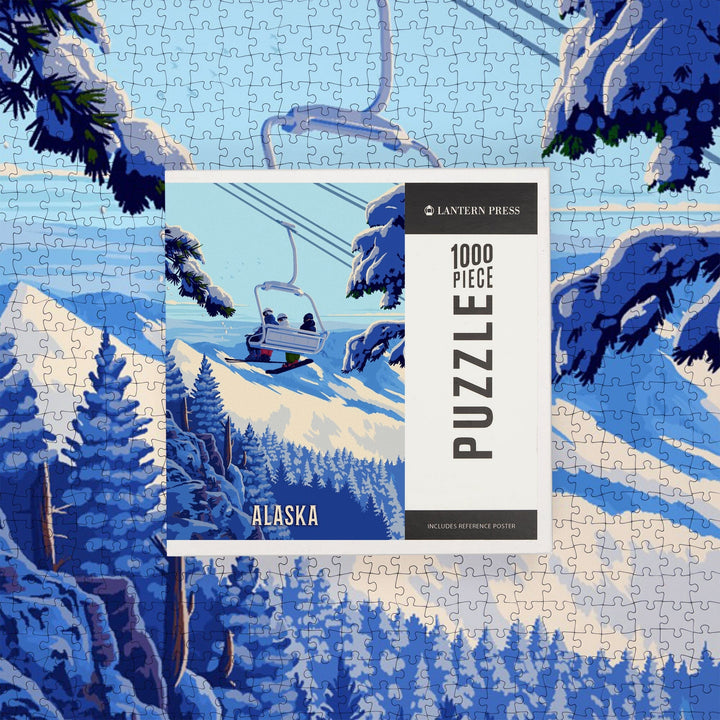 Alaska, Ski Lift Above The Trees, Jigsaw Puzzle Puzzle Lantern Press 