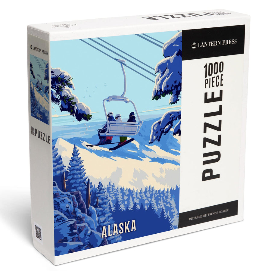 Alaska, Ski Lift Above The Trees, Jigsaw Puzzle Puzzle Lantern Press 