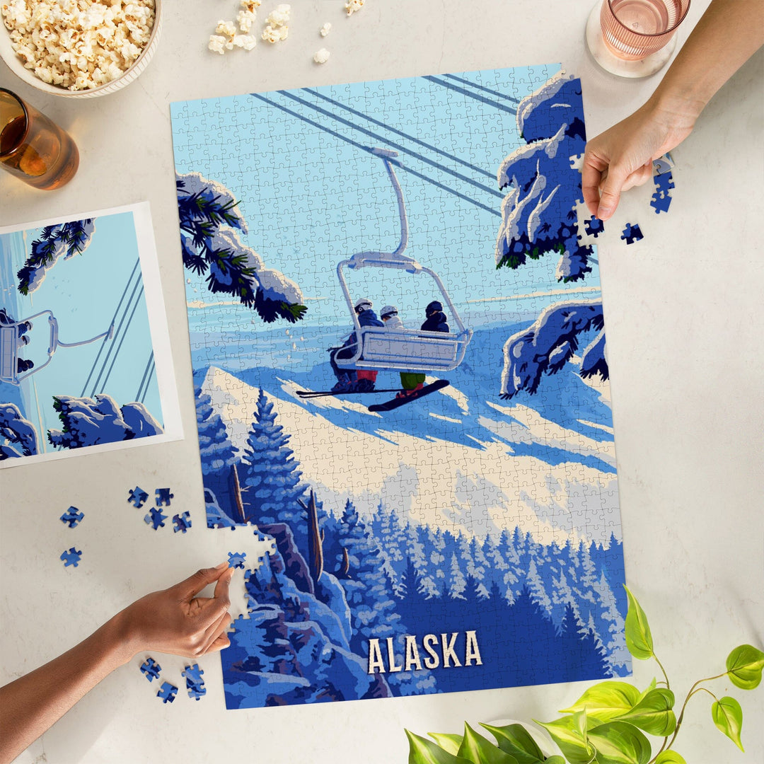 Alaska, Ski Lift Above The Trees, Jigsaw Puzzle Puzzle Lantern Press 