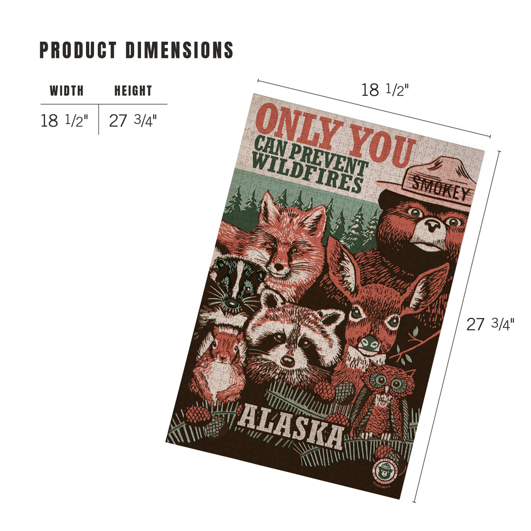 Alaska, Smokey Bear and Woodland Creatures, Only You Can Prevent Wildfires, Jigsaw Puzzle Puzzle Lantern Press 