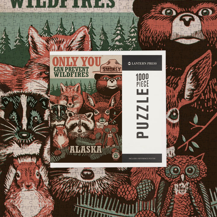 Alaska, Smokey Bear and Woodland Creatures, Only You Can Prevent Wildfires, Jigsaw Puzzle Puzzle Lantern Press 