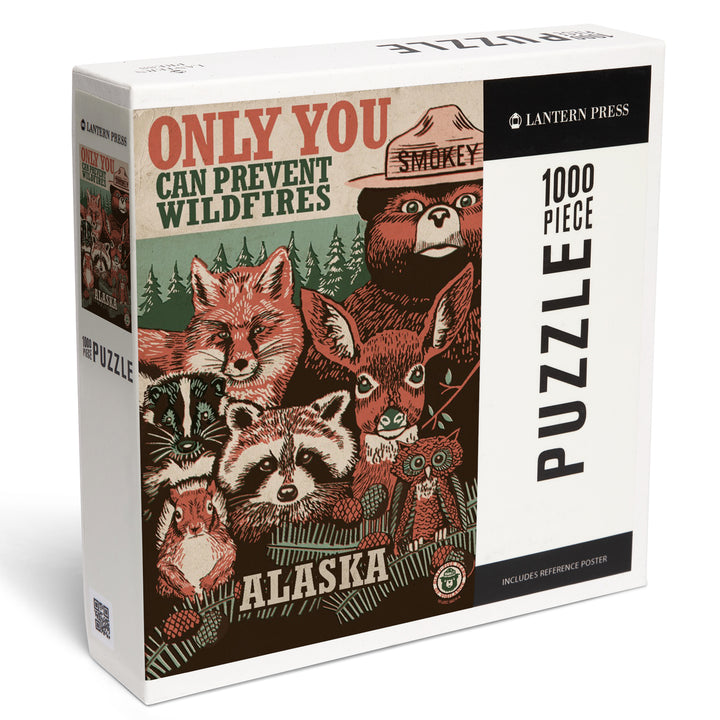Alaska, Smokey Bear and Woodland Creatures, Only You Can Prevent Wildfires, Jigsaw Puzzle Puzzle Lantern Press 