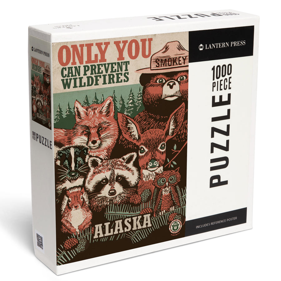 Alaska, Smokey Bear and Woodland Creatures, Only You Can Prevent Wildfires, Jigsaw Puzzle Puzzle Lantern Press 