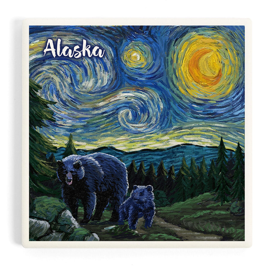 Alaska, Starry Night, Bear and Cub, Coasters Coasters Lantern Press 