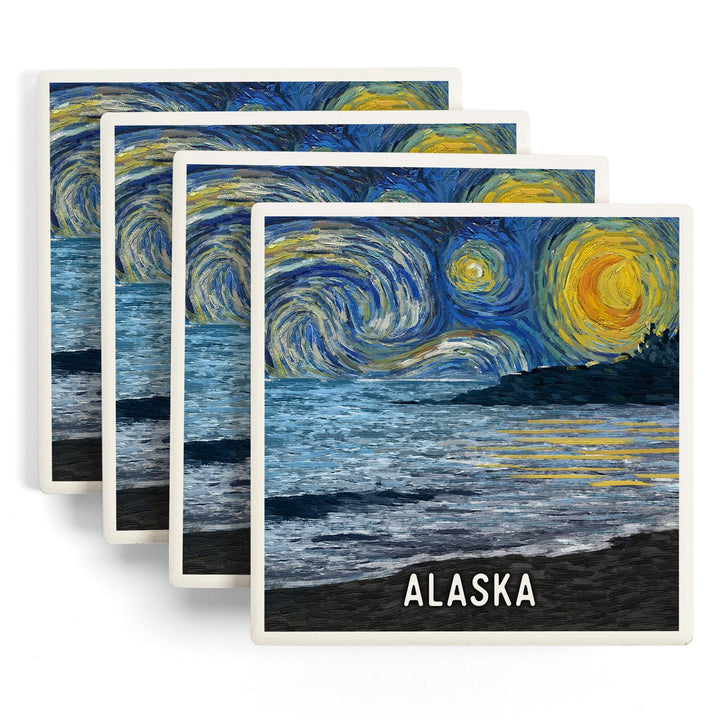 Alaska, Starry Night, Coastline, Coasters Coasters Lantern Press 