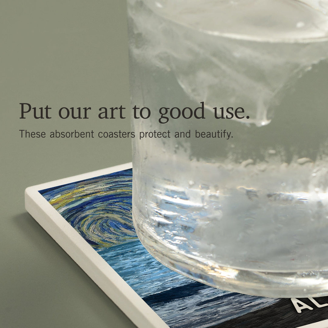 Alaska, Starry Night, Coastline, Coasters Coasters Lantern Press 