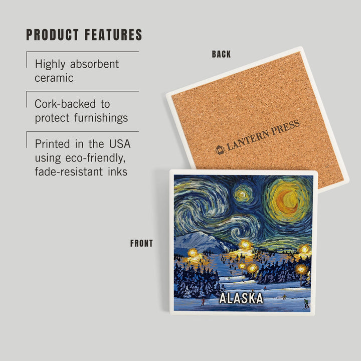 Alaska, Starry Night, Ski, Coasters Coasters Lantern Press 