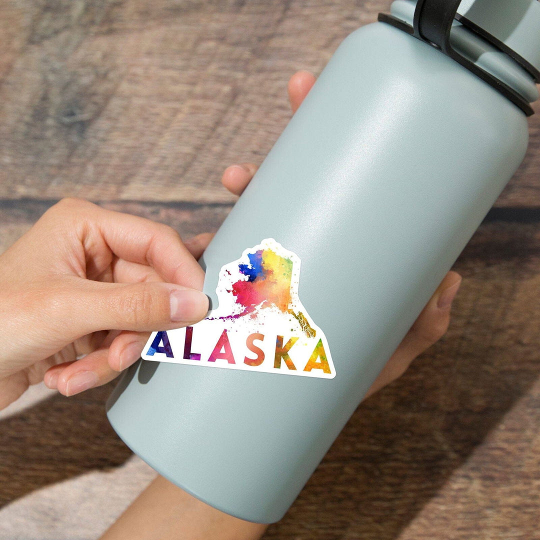 Alaska, State Abstract Watercolor, Contour, Lantern Press Artwork, Vinyl Sticker Sticker Lantern Press 