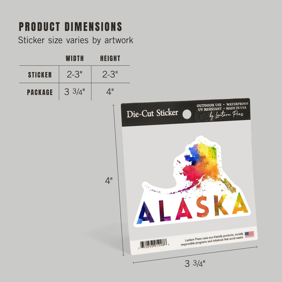 Alaska, State Abstract Watercolor, Contour, Lantern Press Artwork, Vinyl Sticker Sticker Lantern Press 