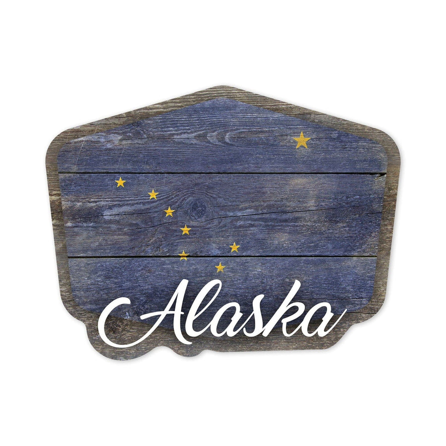 Alaska, State Flag, Rustic Painting, Contour, Vinyl Sticker Sticker Lantern Press 