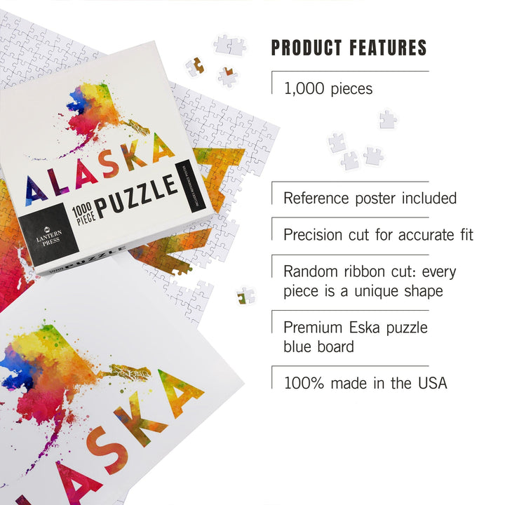 Alaska, State, Vibrant Watercolor, Jigsaw Puzzle Puzzle Lantern Press 