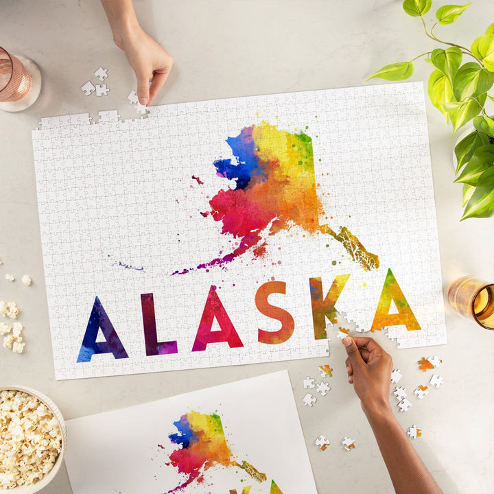 Alaska, State, Vibrant Watercolor, Jigsaw Puzzle Puzzle Lantern Press 