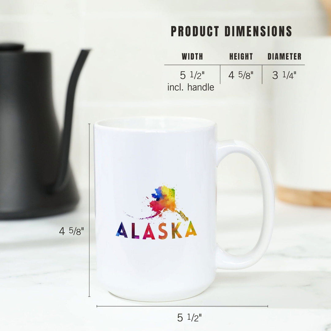 Alaska, State, Vibrant Watercolor, Lantern Press Artwork, Ceramic Mug Mugs Lantern Press 