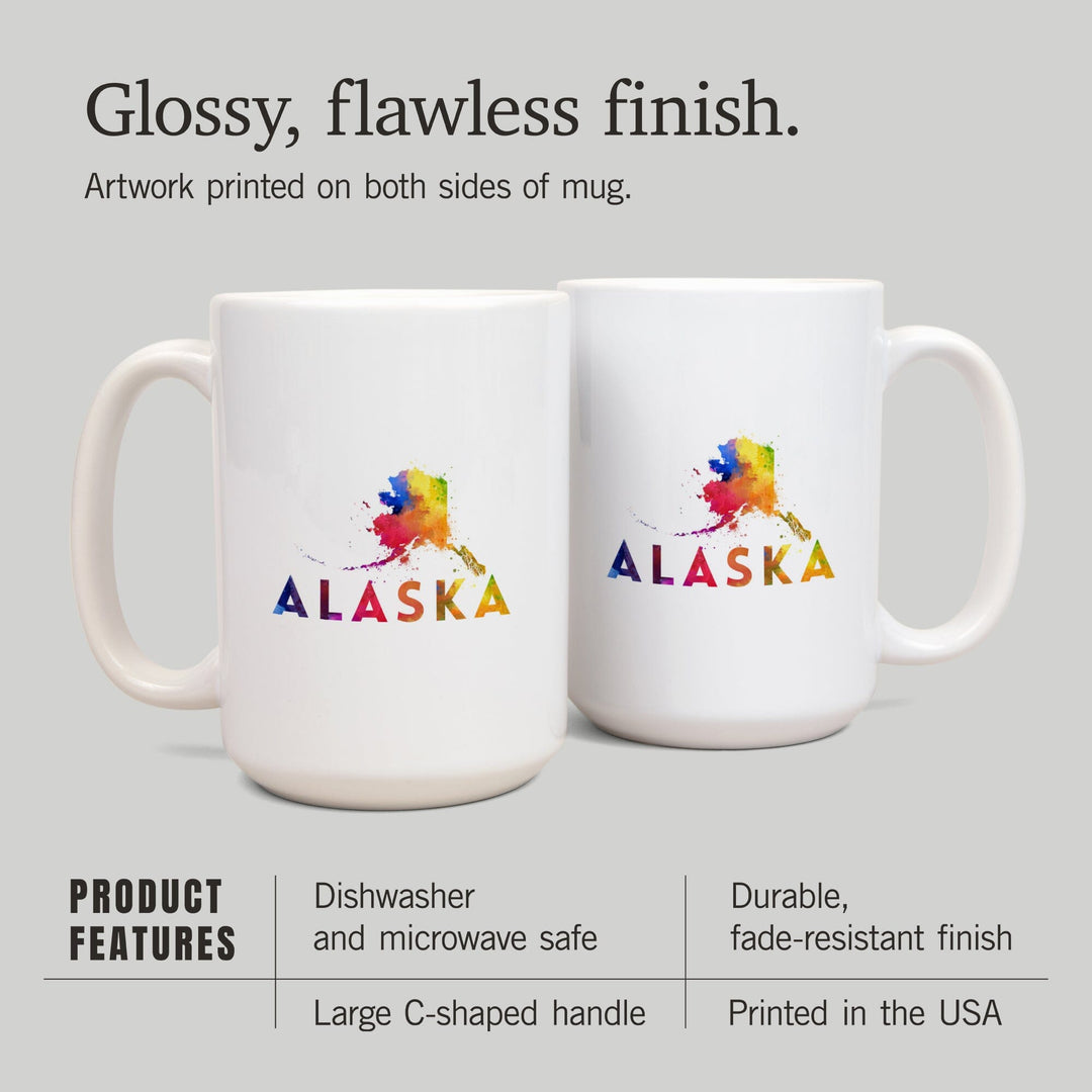 Alaska, State, Vibrant Watercolor, Lantern Press Artwork, Ceramic Mug Mugs Lantern Press 