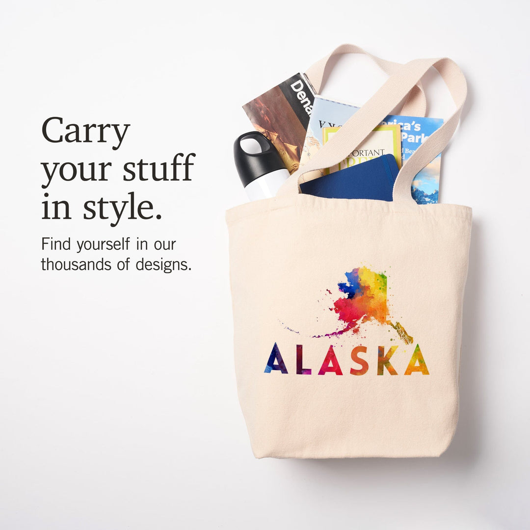 Alaska, State, Vibrant Watercolor, Lantern Press Artwork, Tote Bag Totes Lantern Press 