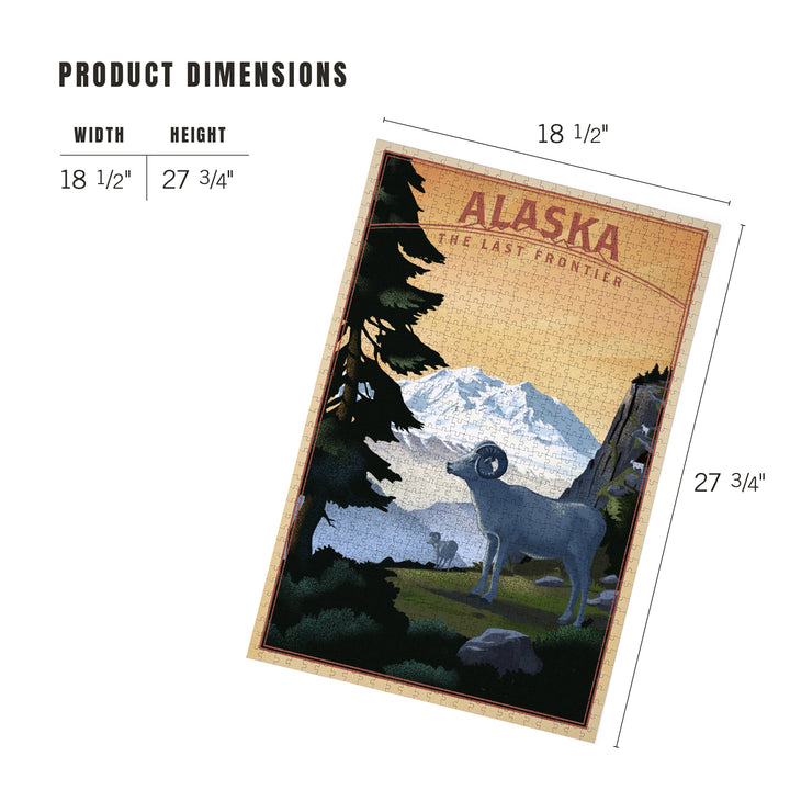 Alaska, The Last Frontier, Dall Sheep and Mountain, Lithograph, Jigsaw Puzzle Puzzle Lantern Press 
