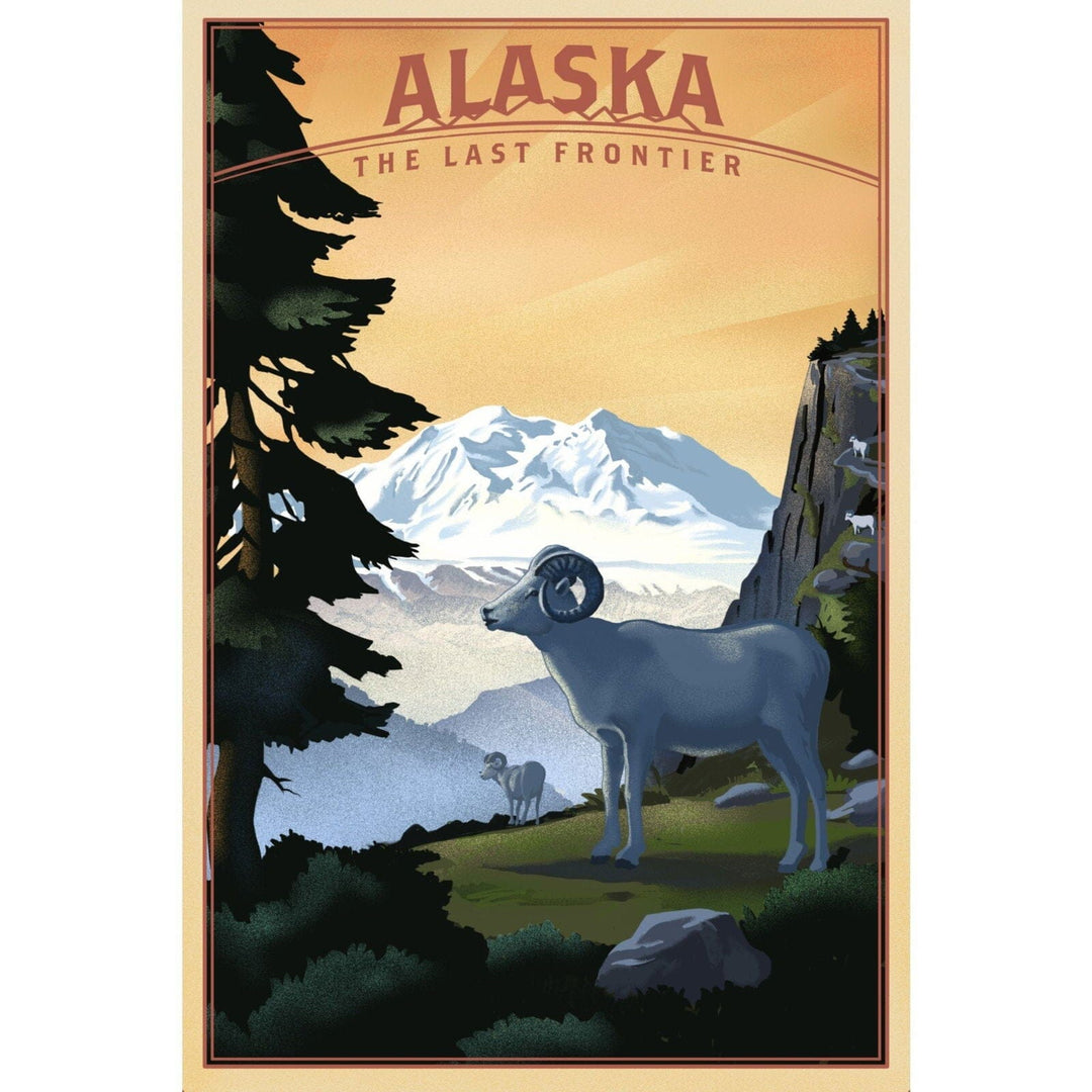 Alaska, The Last Frontier, Dall Sheep & Mountain, Lithograph, Lantern Press Artwork, Stretched Canvas Canvas Lantern Press 