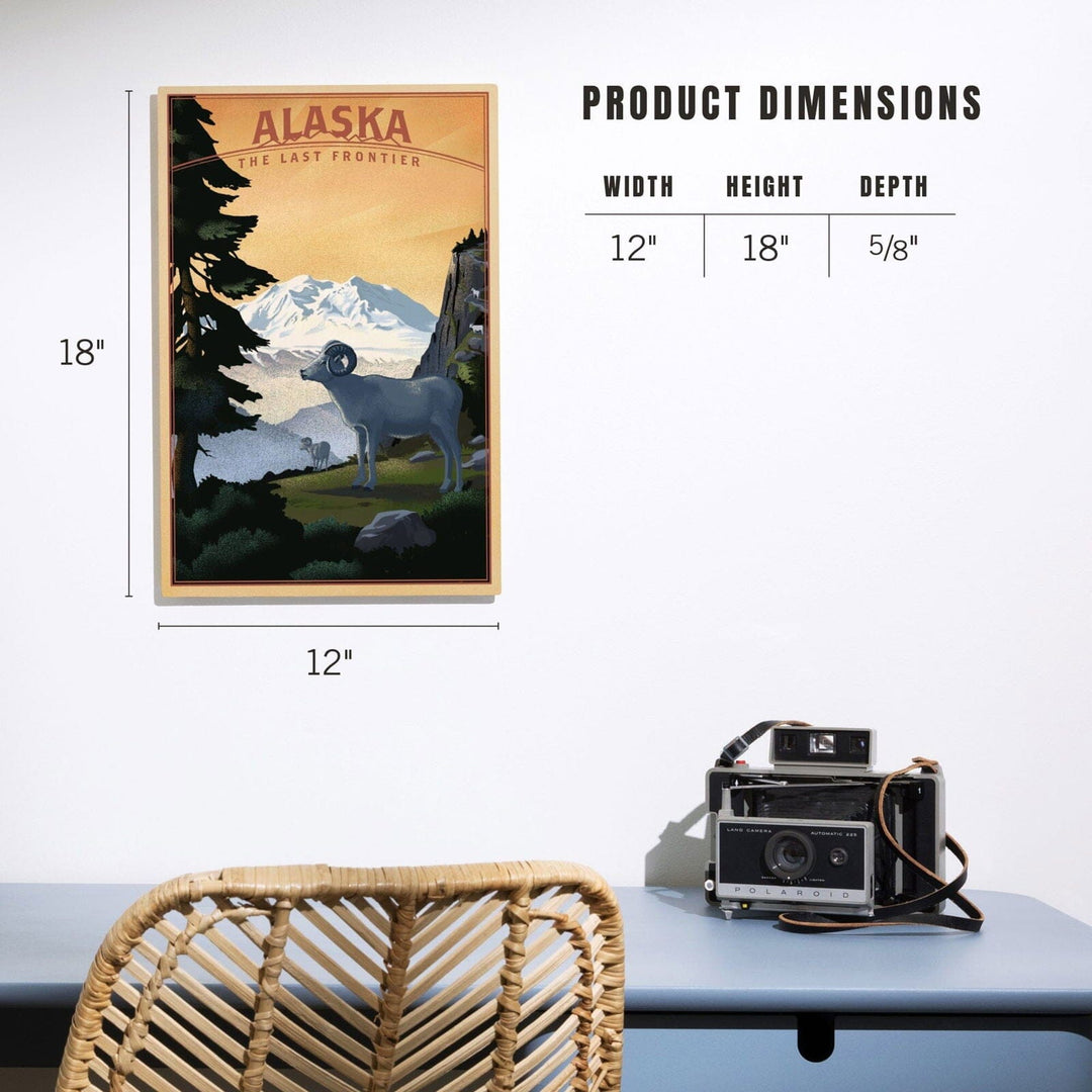 Alaska, The Last Frontier, Dall Sheep & Mountain, Lithograph, Lantern Press Artwork, Wood Signs and Postcards Wood Lantern Press 