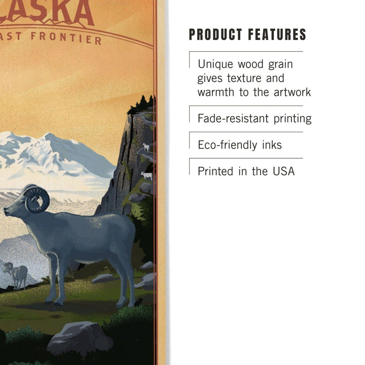 Alaska, The Last Frontier, Dall Sheep & Mountain, Lithograph, Lantern Press Artwork, Wood Signs and Postcards Wood Lantern Press 