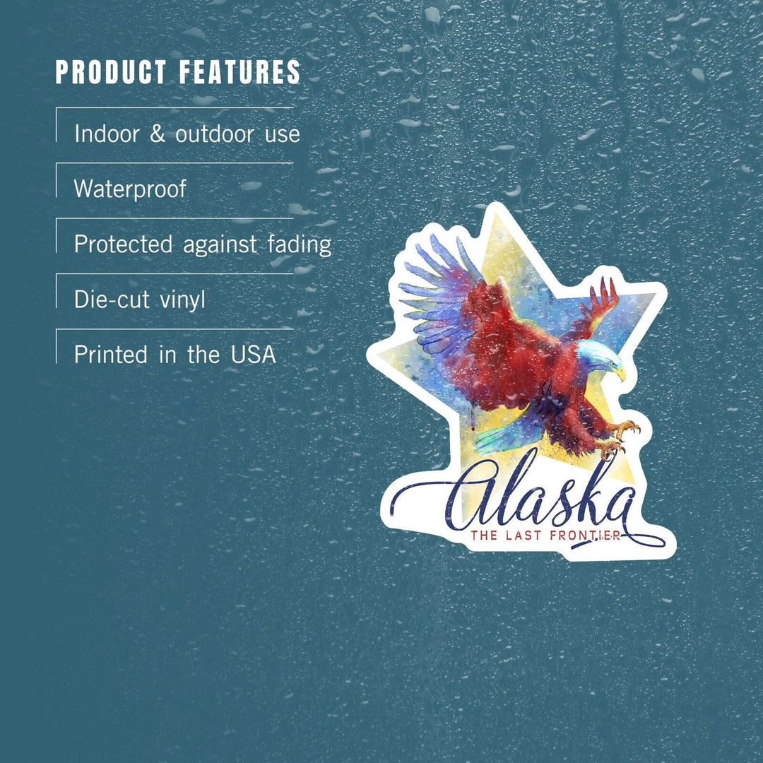 Alaska, The Last Frontier, Eagle, Watercolor, Contour, Lantern Press Artwork, Vinyl Sticker Sticker Lantern Press 