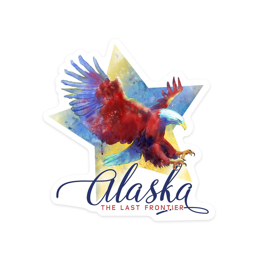 Alaska, The Last Frontier, Eagle, Watercolor, Contour, Lantern Press Artwork, Vinyl Sticker Sticker Lantern Press 
