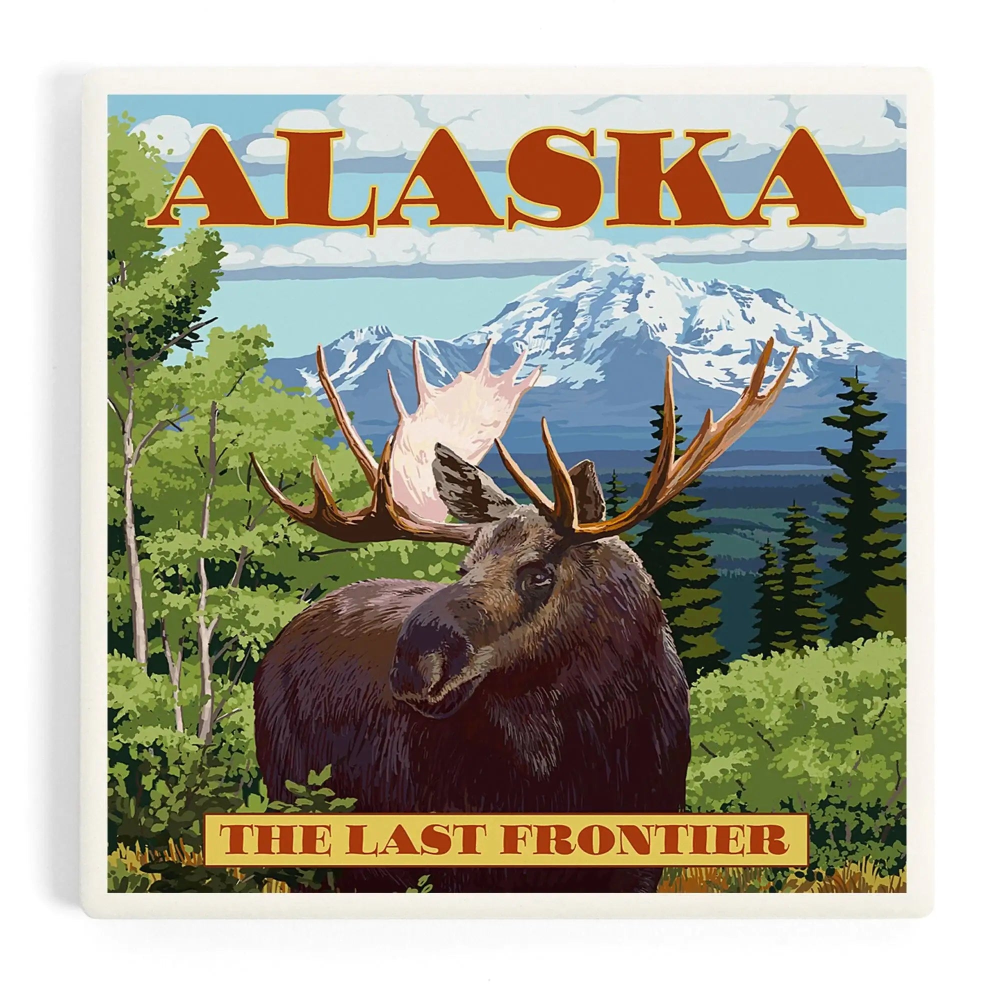 Alaska, The Last Frontier, Moose ceramic coaster set – Lantern Press