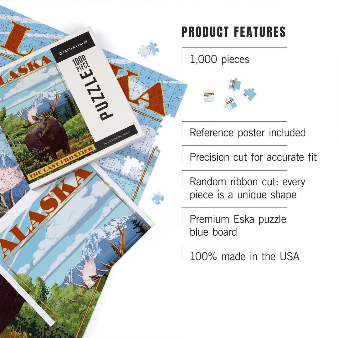 Alaska, The Last Frontier, Moose, Jigsaw Puzzle Puzzle Lantern Press 
