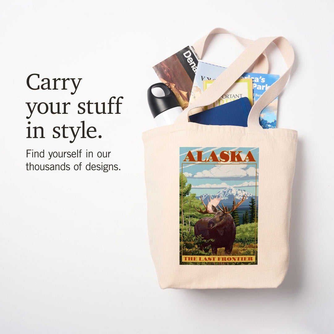 Alaska, The Last Frontier, Moose, Lantern Press Artwork, Tote Bag Totes Lantern Press 