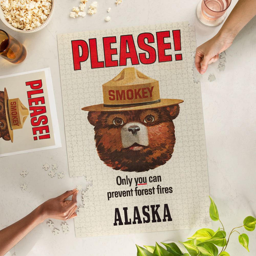 Alaska, Vintage Poster, Smokey Bear, Only You Can Prevent Forest Fires, Jigsaw Puzzle Puzzle Lantern Press 