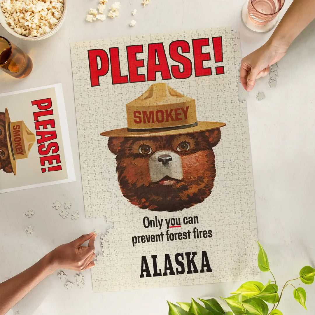 Alaska, Vintage Poster, Smokey Bear, Only You Can Prevent Forest Fires, Jigsaw Puzzle Puzzle Lantern Press 