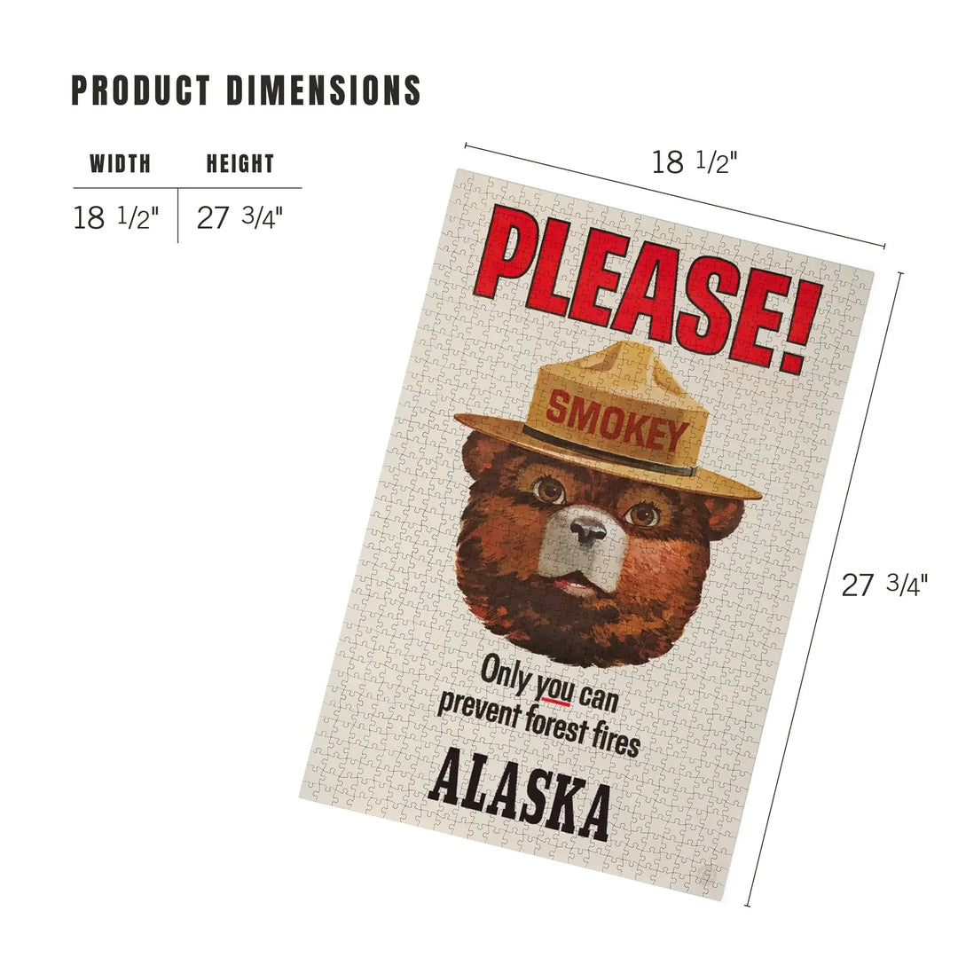 Alaska, Vintage Poster, Smokey Bear, Only You Can Prevent Forest Fires, Jigsaw Puzzle Puzzle Lantern Press 