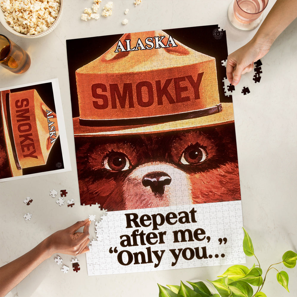Alaska, Vintage Poster, Smokey Bear, Repeat After Me, Jigsaw Puzzle Puzzle Lantern Press 