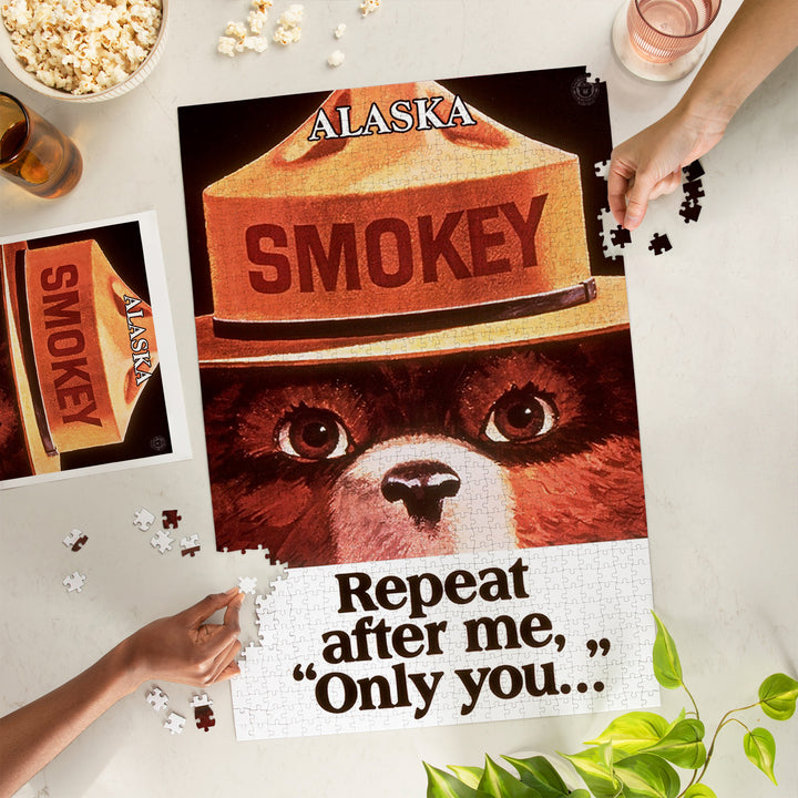 Alaska, Vintage Poster, Smokey Bear, Repeat After Me, Jigsaw Puzzle Puzzle Lantern Press 