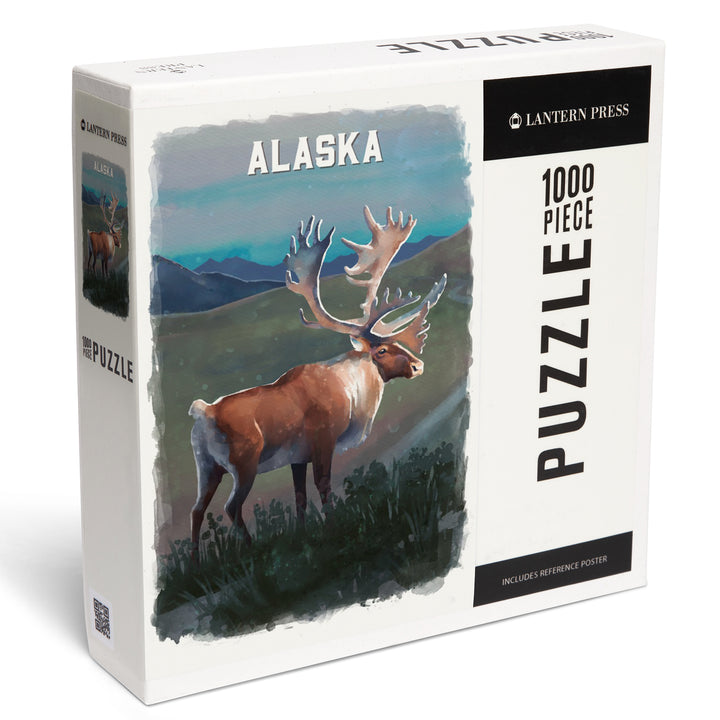 Alaska, Watercolor Study, Caribou, Jigsaw Puzzle Puzzle Lantern Press 