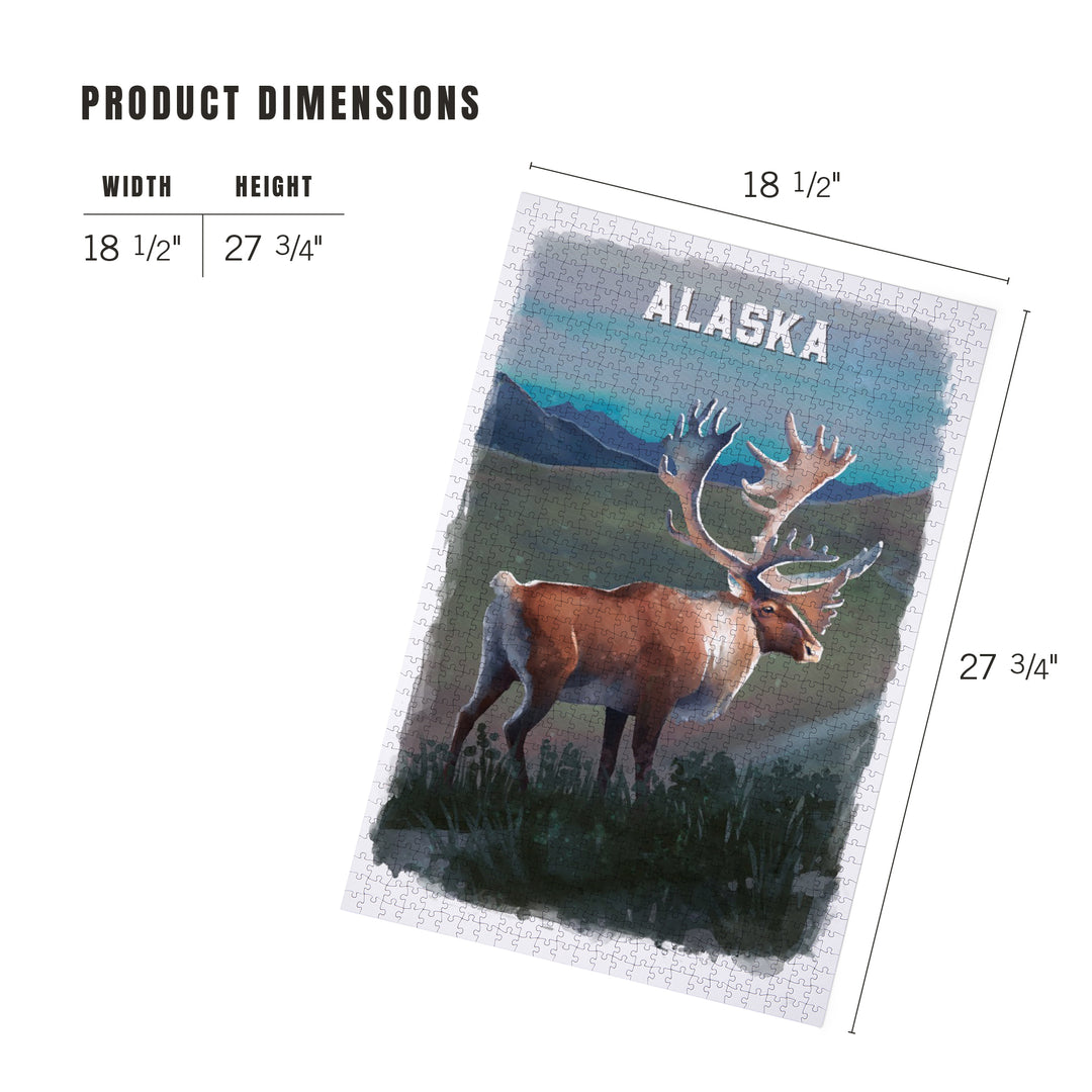 Alaska, Watercolor Study, Caribou, Jigsaw Puzzle Puzzle Lantern Press 