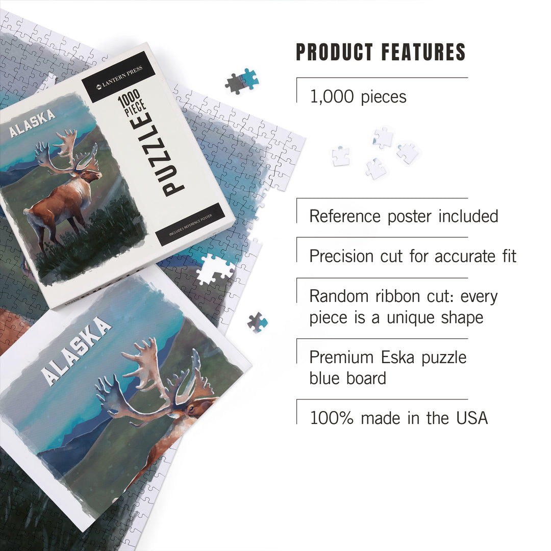 Alaska, Watercolor Study, Caribou, Jigsaw Puzzle Puzzle Lantern Press 