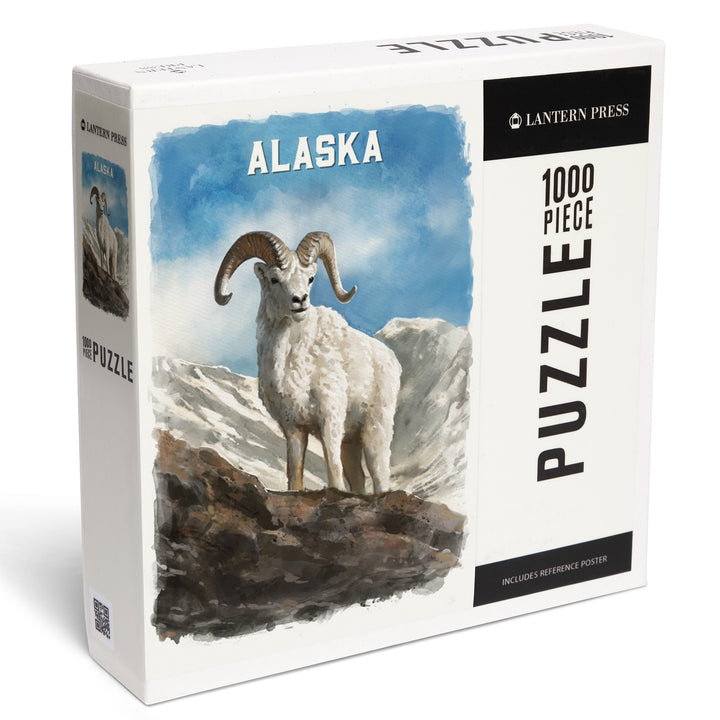 Alaska, Watercolor Study, Dall Sheep, Jigsaw Puzzle Puzzle Lantern Press 