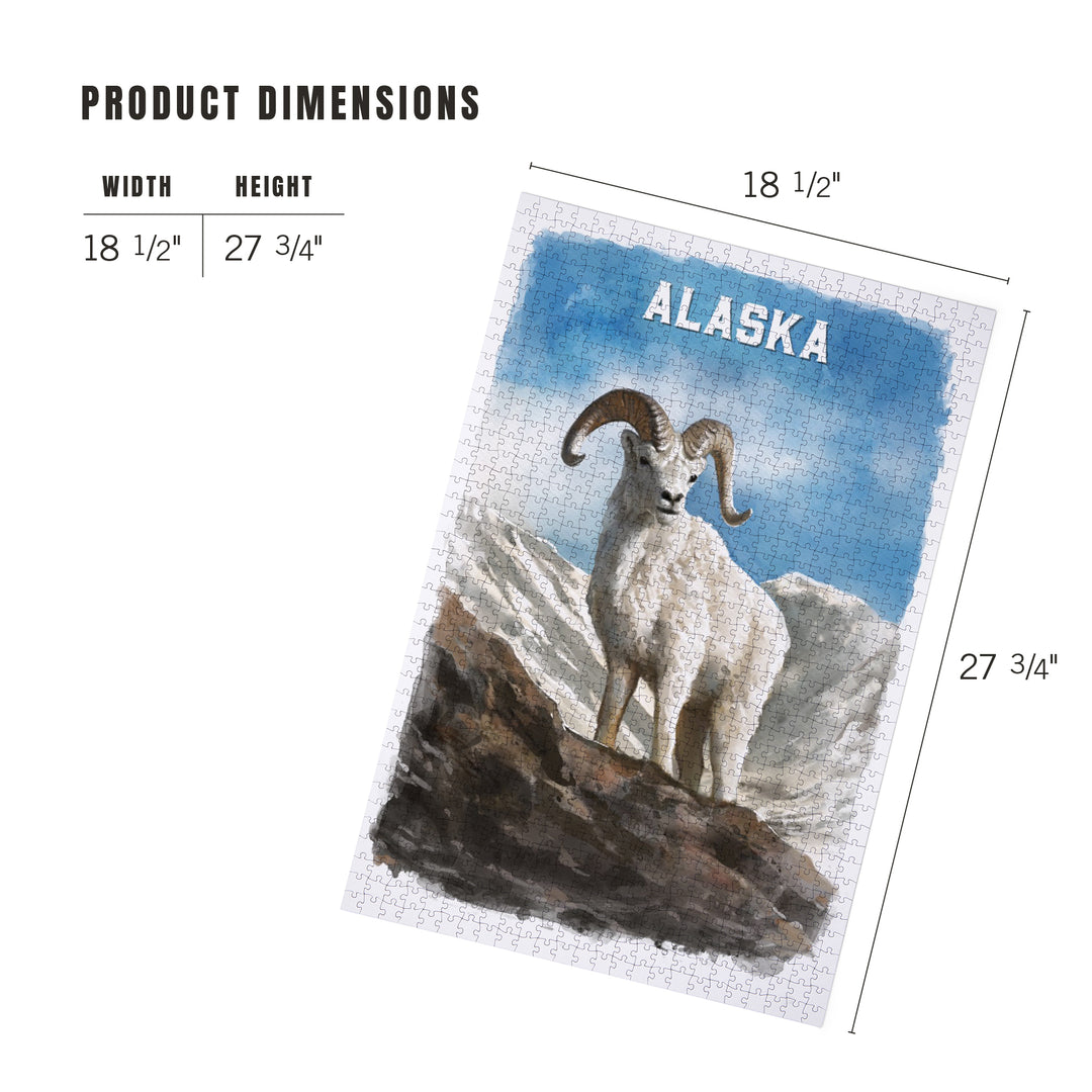 Alaska, Watercolor Study, Dall Sheep, Jigsaw Puzzle Puzzle Lantern Press 