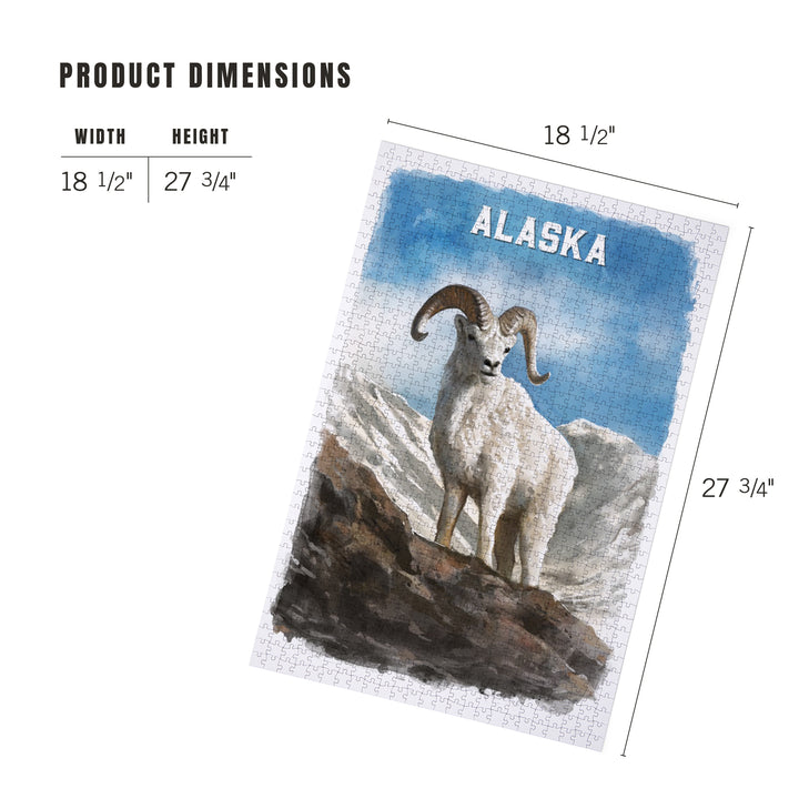 Alaska, Watercolor Study, Dall Sheep, Jigsaw Puzzle Puzzle Lantern Press 