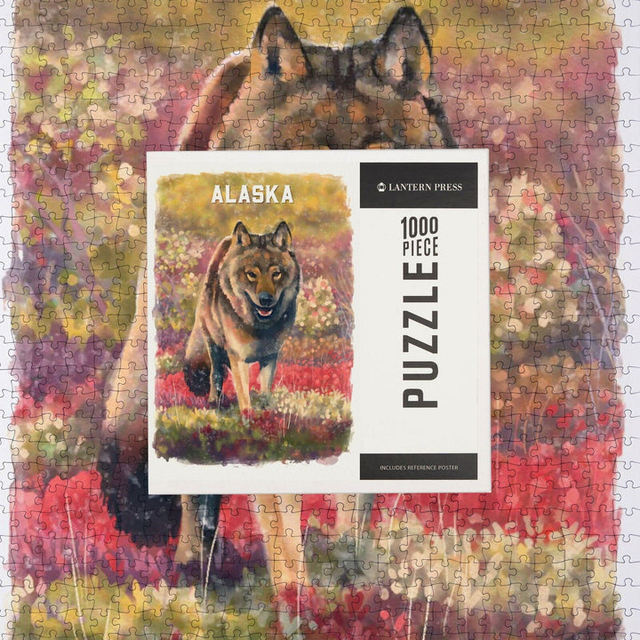 Alaska, Watercolor Study, Gray Wolf, Jigsaw Puzzle Puzzle Lantern Press 