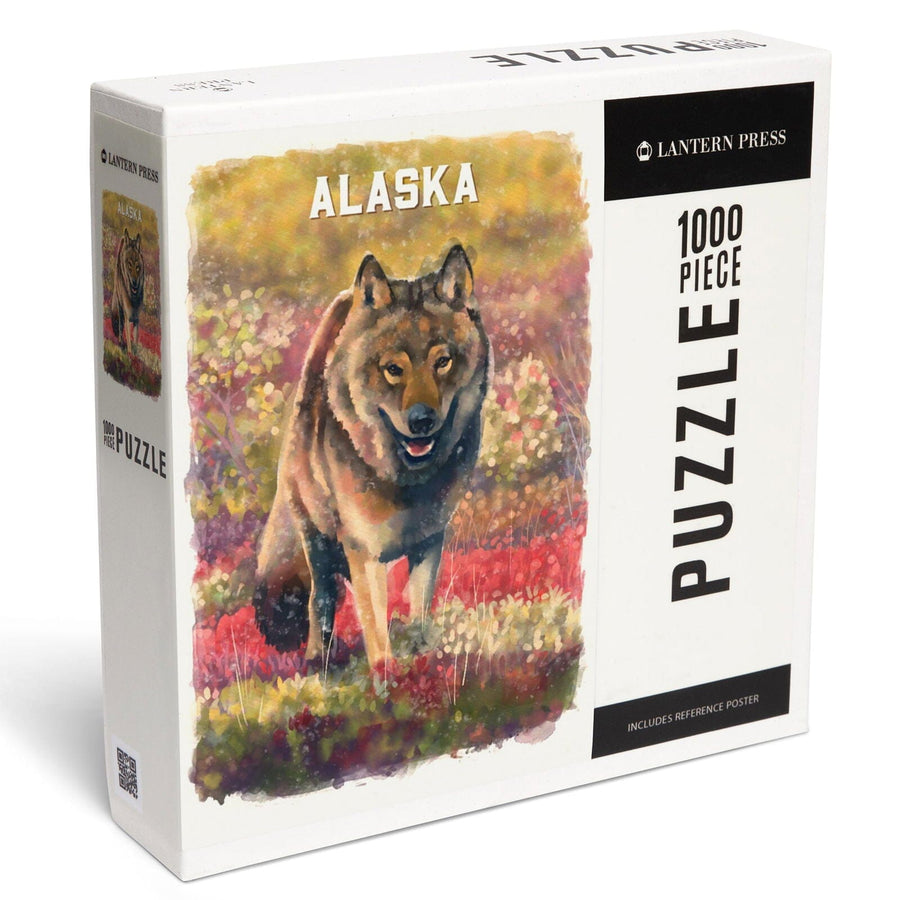 Alaska, Watercolor Study, Gray Wolf, Jigsaw Puzzle Puzzle Lantern Press 