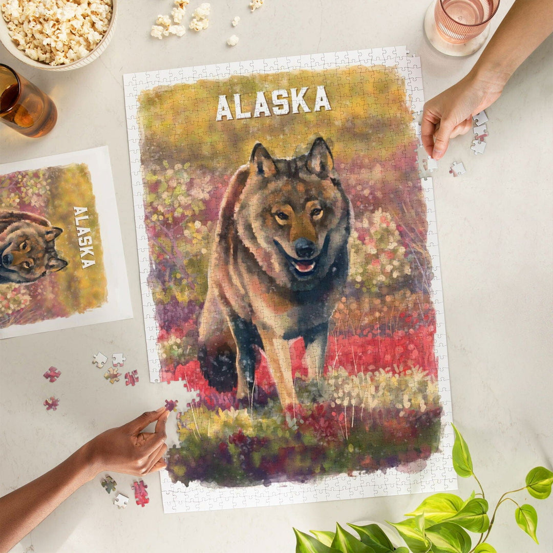 Alaska, Watercolor Study, Gray Wolf, Jigsaw Puzzle Puzzle Lantern Press 
