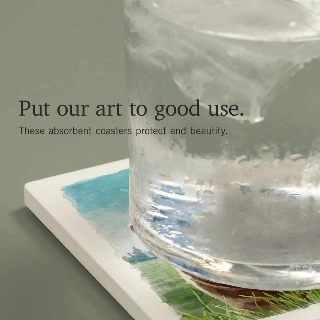 Alaska, Watercolor Study, Grizzly Bear, Coasters Coasters Lantern Press 