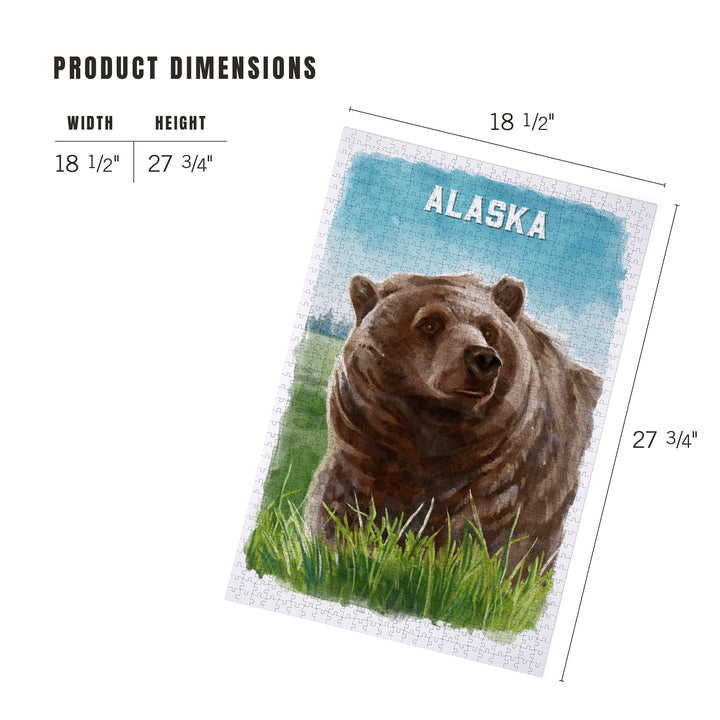 Alaska, Watercolor Study, Grizzly Bear, Jigsaw Puzzle Puzzle Lantern Press 