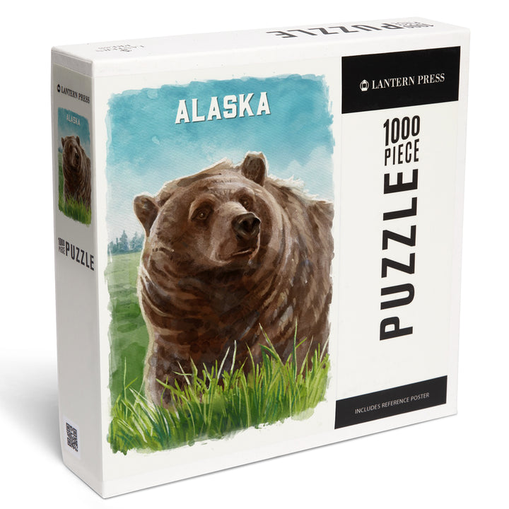 Alaska, Watercolor Study, Grizzly Bear, Jigsaw Puzzle Puzzle Lantern Press 