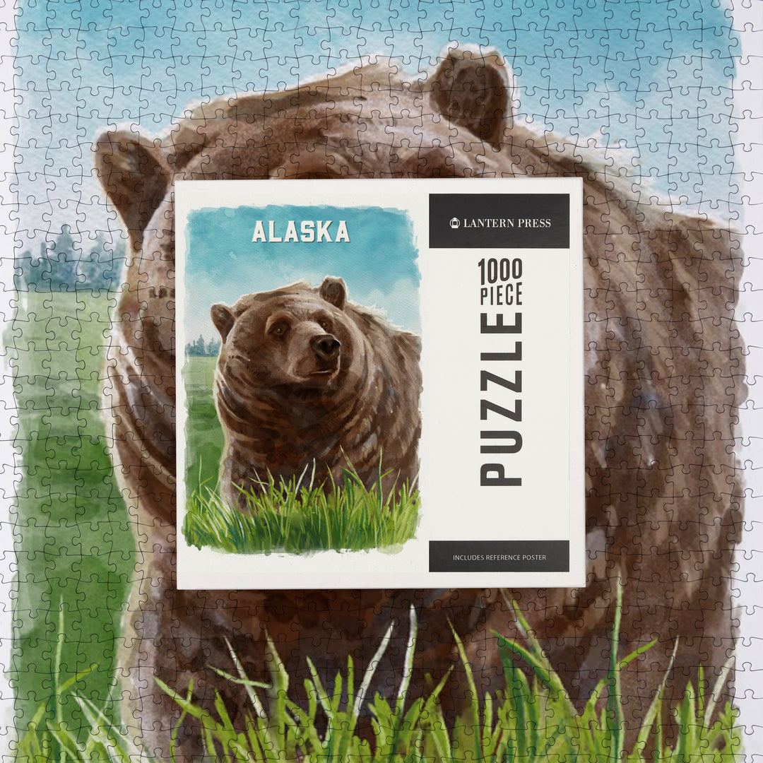 Alaska, Watercolor Study, Grizzly Bear, Jigsaw Puzzle Puzzle Lantern Press 