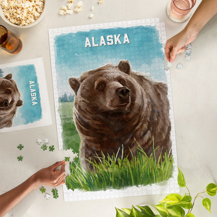 Alaska, Watercolor Study, Grizzly Bear, Jigsaw Puzzle Puzzle Lantern Press 