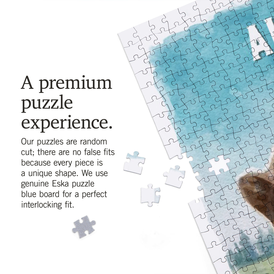 Alaska, Watercolor Study, Grizzly Bear, Jigsaw Puzzle Puzzle Lantern Press 
